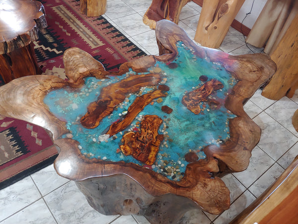 Turquoise Log Coffee Table