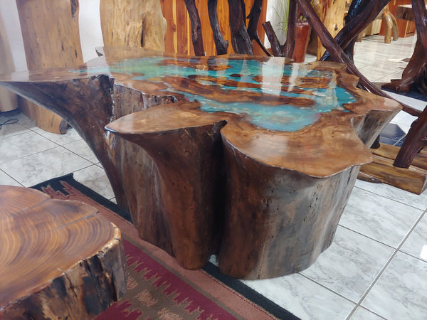 Turquoise Log Coffee Table