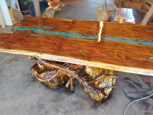 "River" Dining Table with Turquoise Inlay