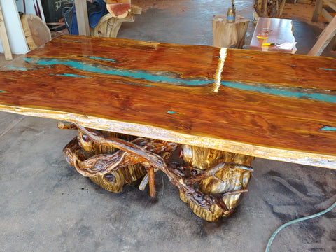 "River" Dining Table with Turquoise Inlay